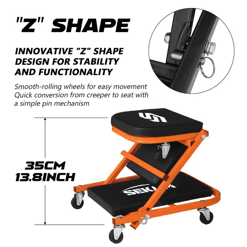 2-In-1 Rolling Creeper Seat 36" Low-Profile
